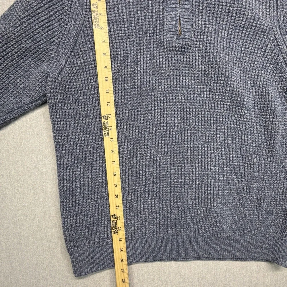 LL Bean Sweater Men's XL Blue Waffle Knit Quarter Zip Organic Cotton